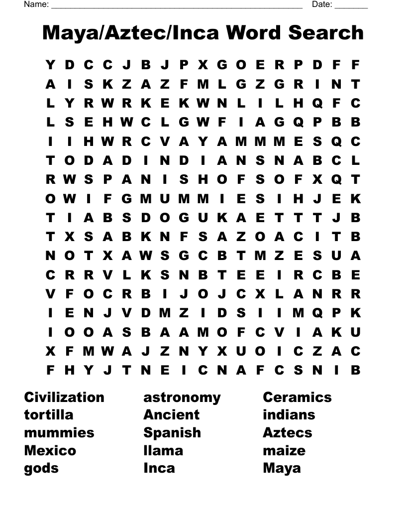 Maya/Aztec/Inca Word Search
