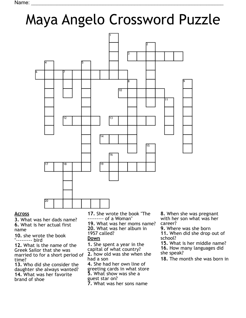 Maya Angelo Crossword Puzzle