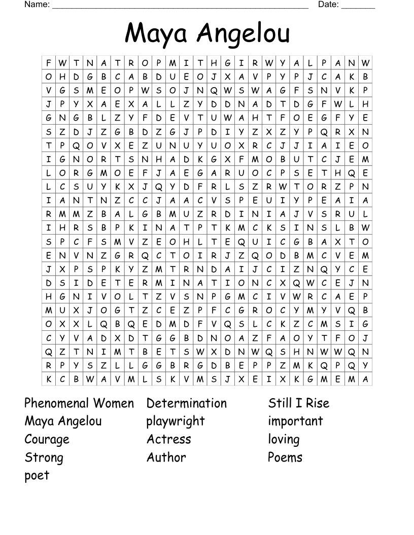 Maya Angelou Word Search