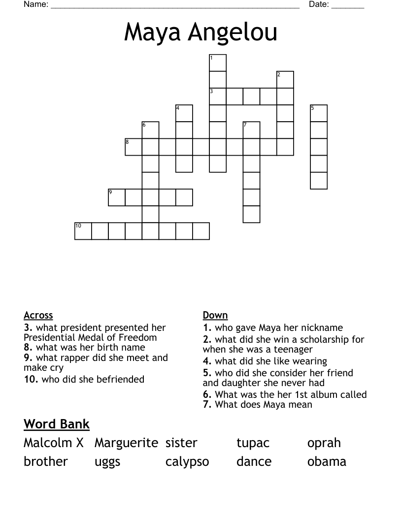 Maya Angelou Crossword