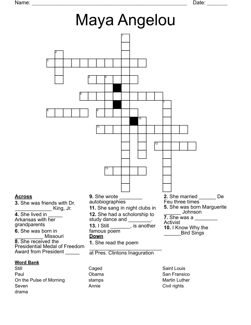 Maya Angelou Crossword
