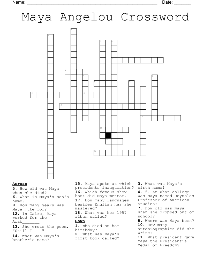 Maya Angelou Crossword