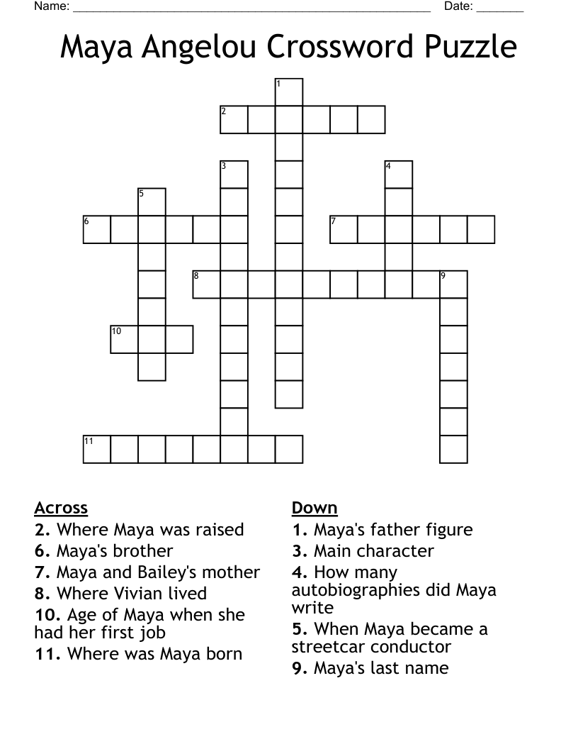 Maya Angelou Crossword Puzzle