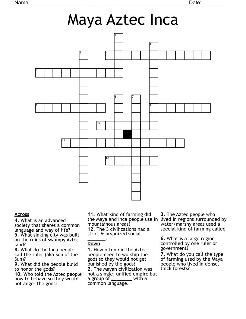 Maya Aztec Inca Crossword