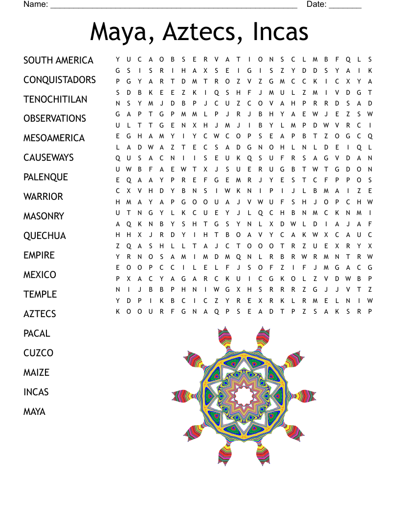 Maya, Aztecs, Incas Word Search