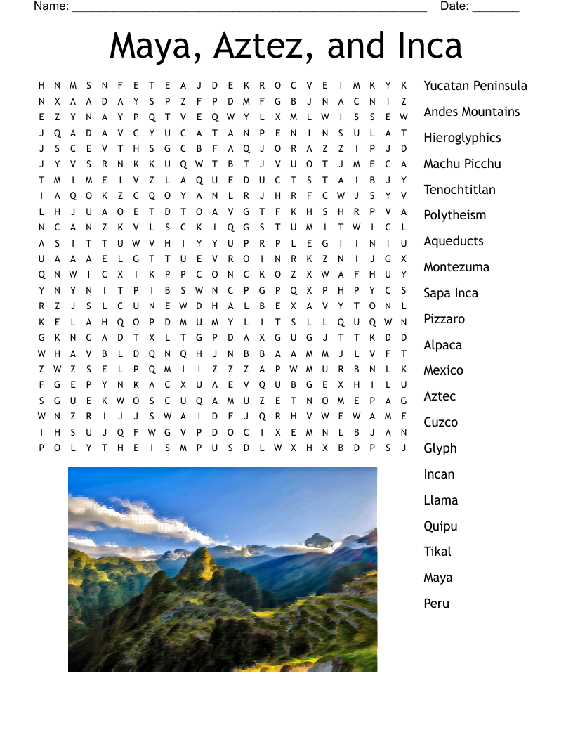 Maya, Aztez, and Inca Word Search