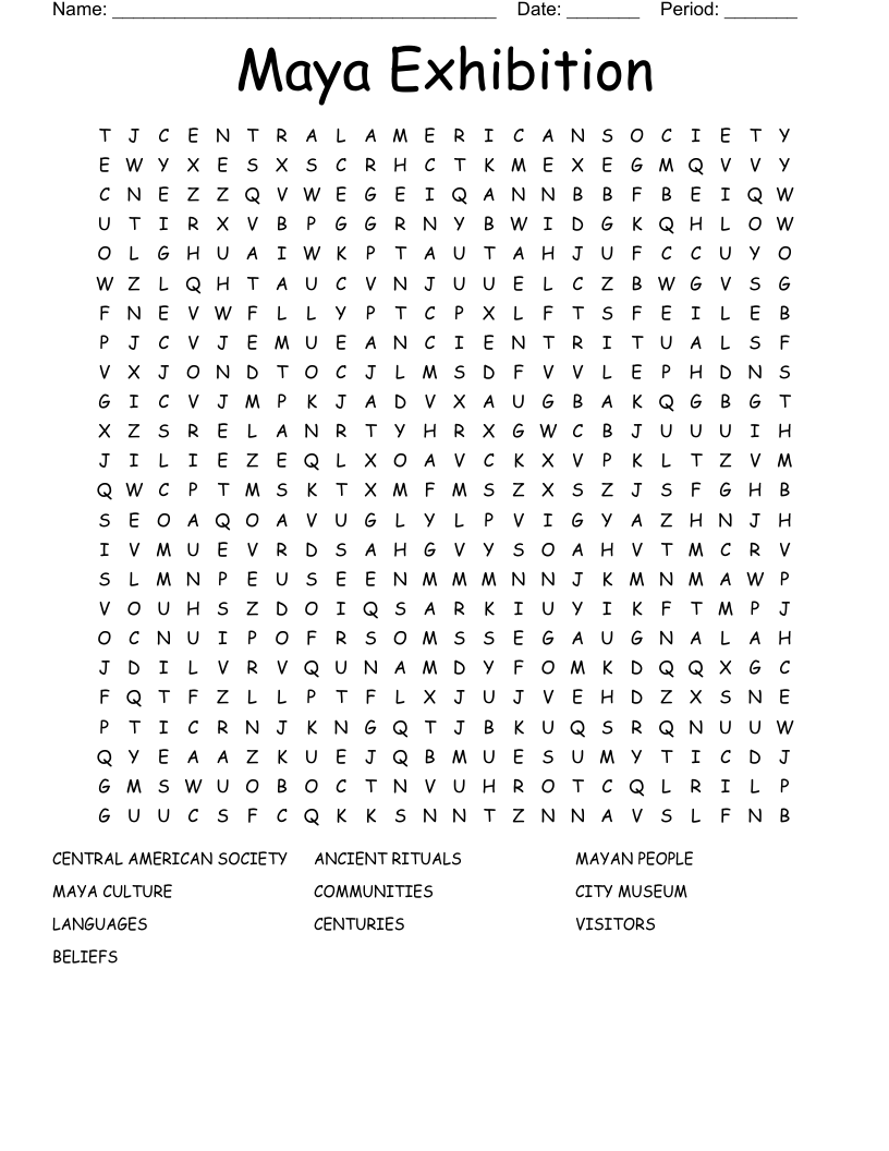 Maya Exhibition Word Search