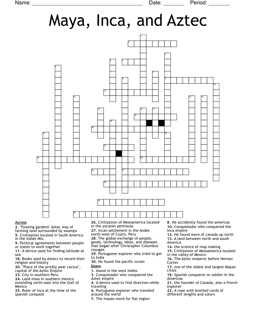 Maya, Inca, and Aztec Crossword