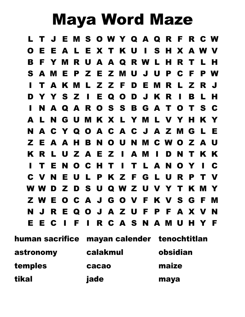 Maya Word Maze Word Search