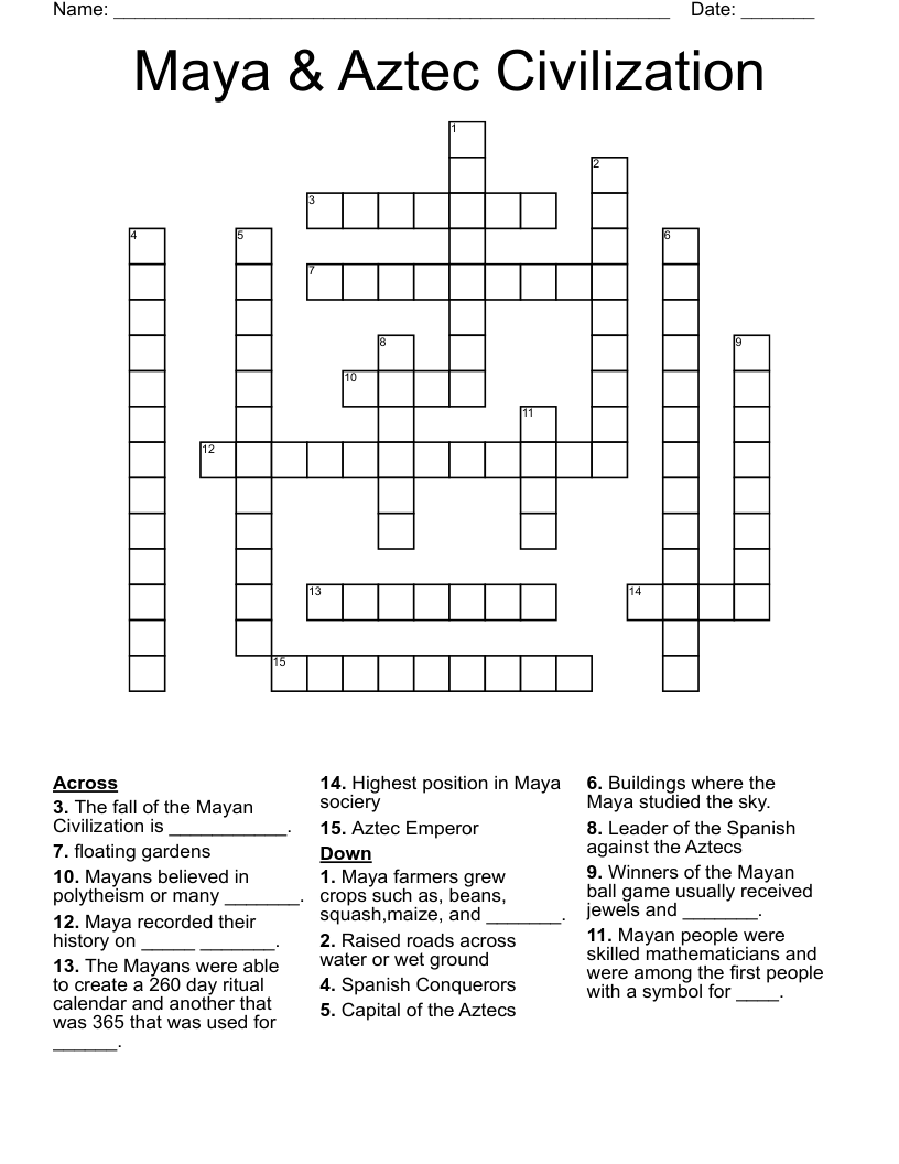 Maya & Aztec Civilization Crossword
