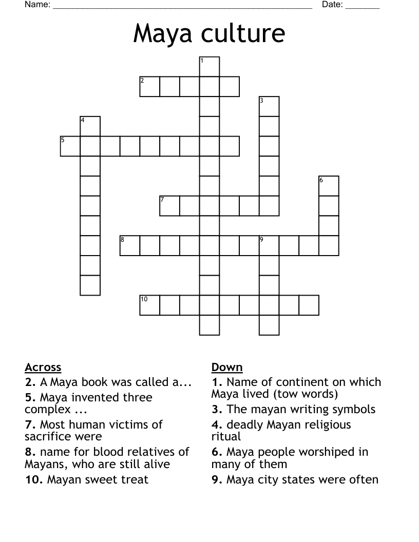 Maya culture Crossword