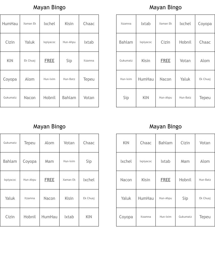 Mayan Bingo