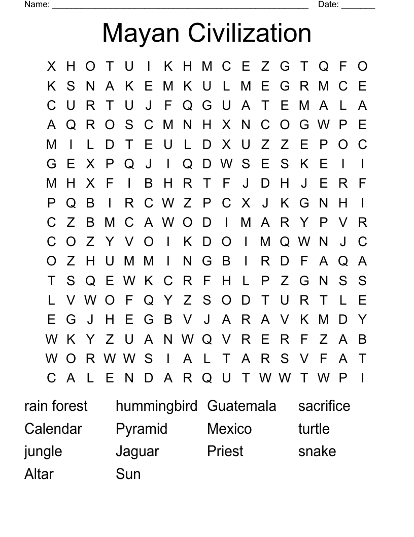 Mayan Civilization Word Search
