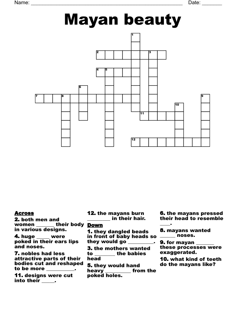 Mayan beauty Crossword