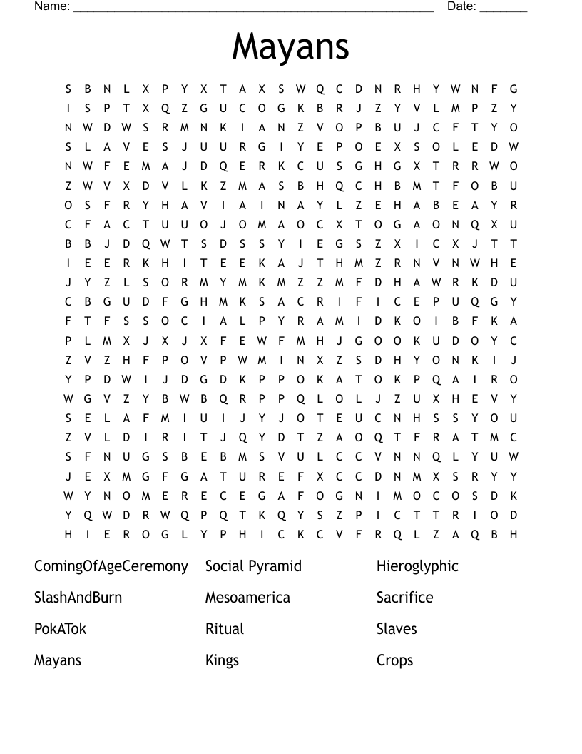Mayans Word Search