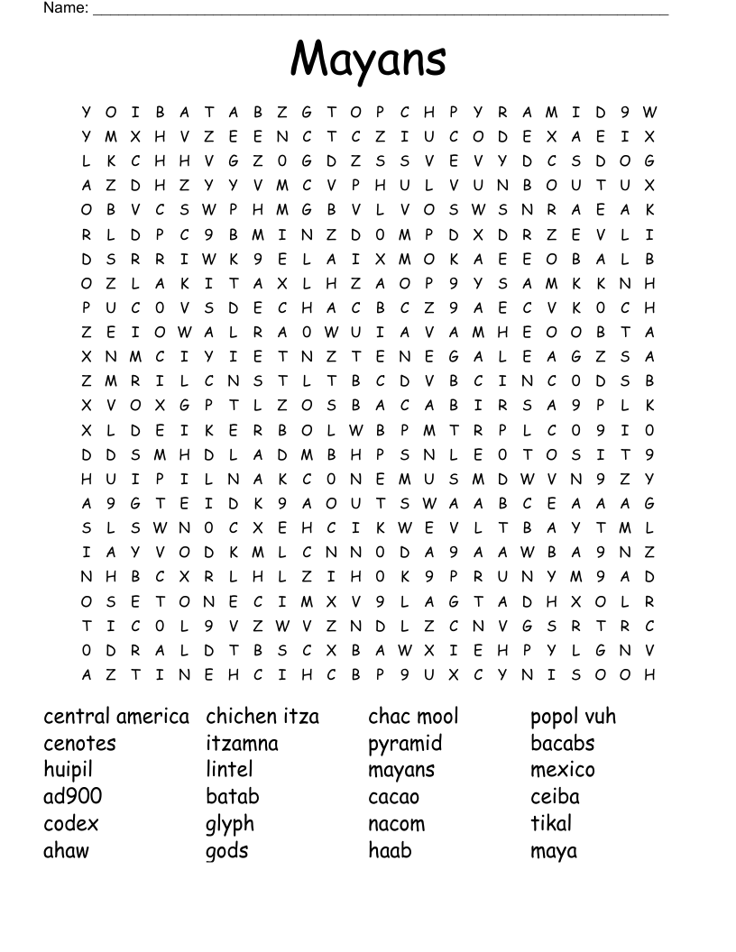 Mayans Word Search