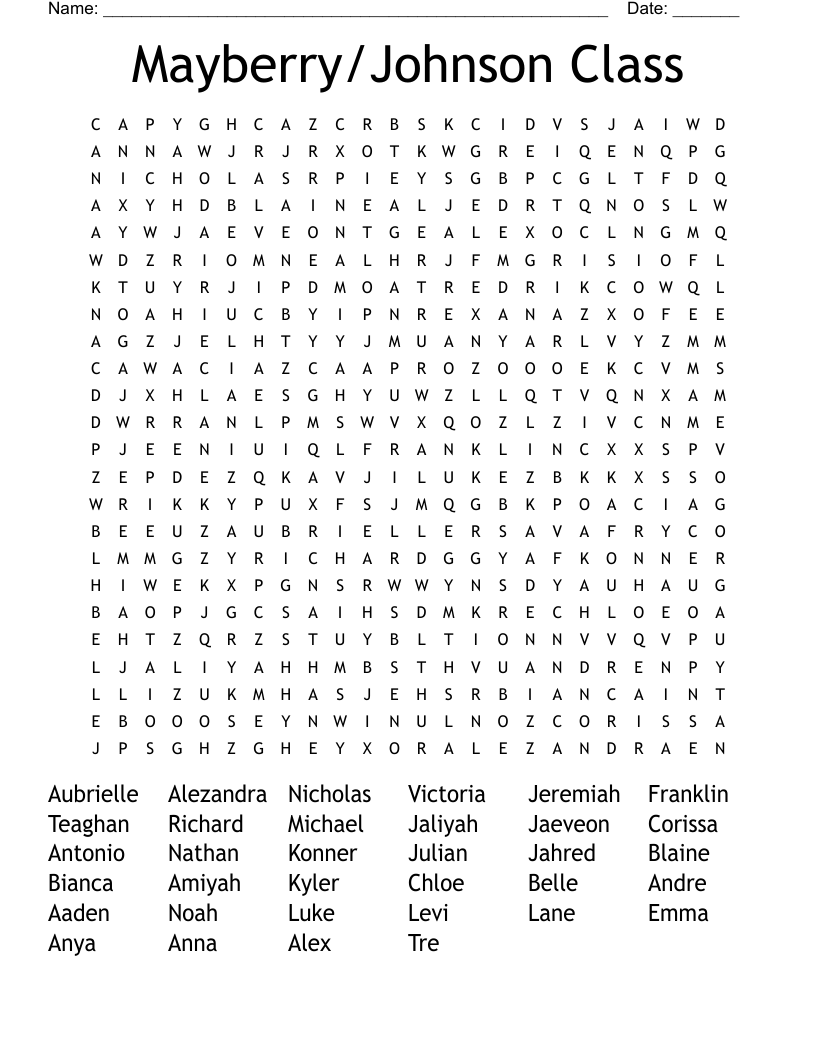 Mayberry/Johnson Class Word Search