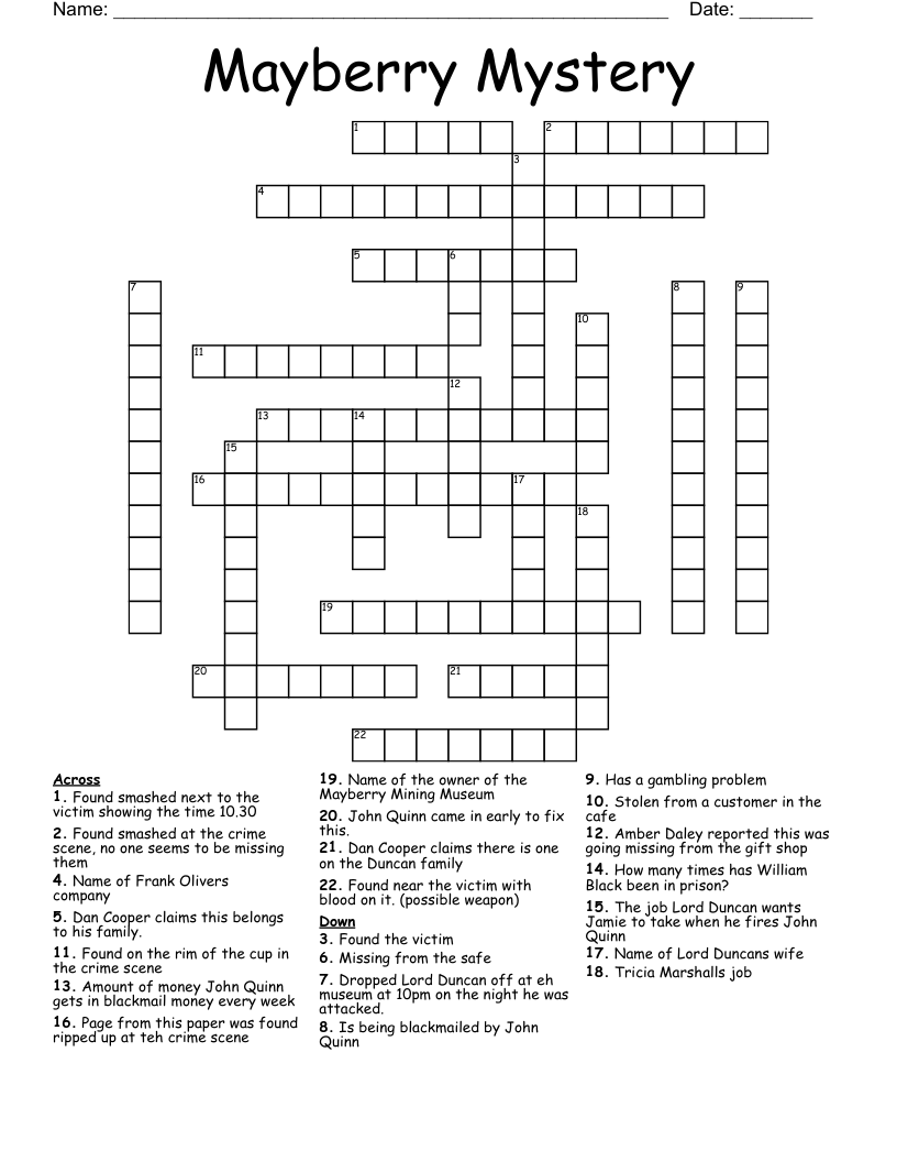 Mayberry Mystery Crossword