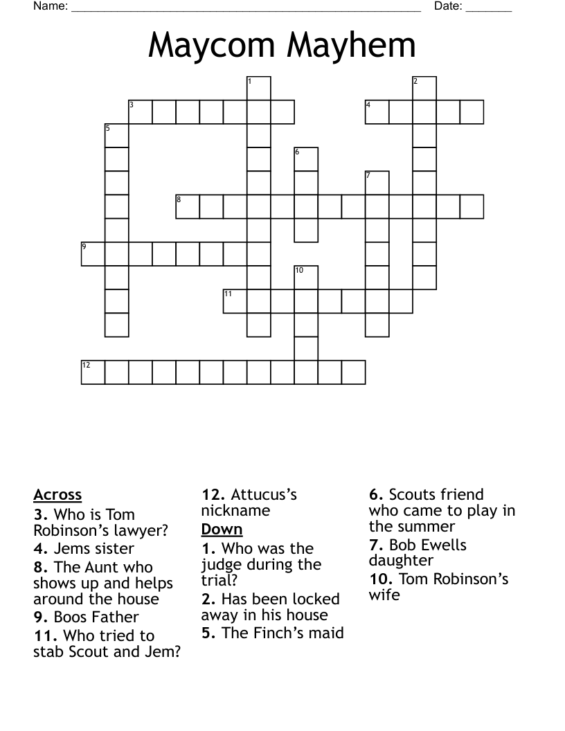 Maycom Mayhem Crossword
