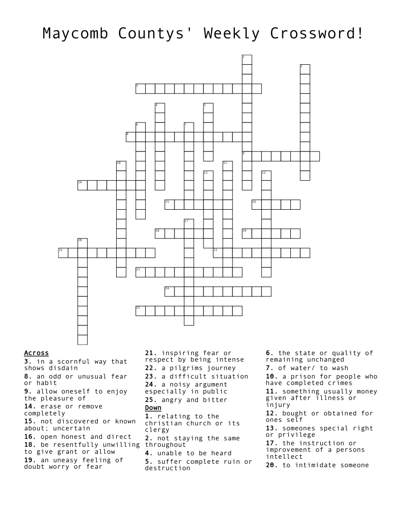 Maycomb Countys' Weekly Crossword!