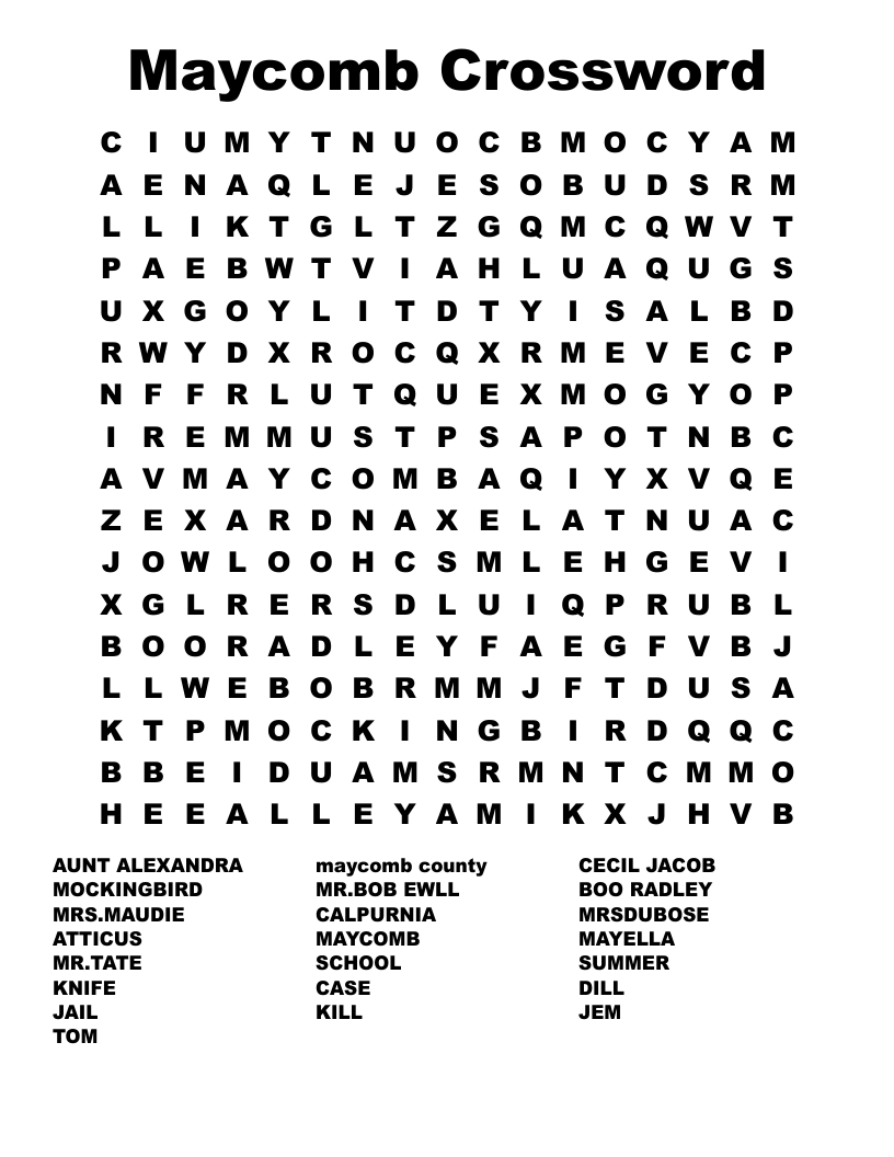 Maycomb Crossword Word Search