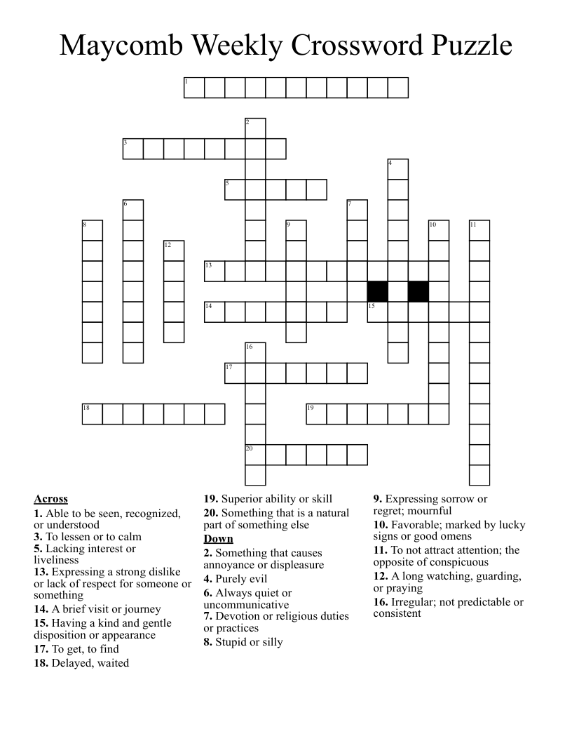 Maycomb Weekly Crossword Puzzle