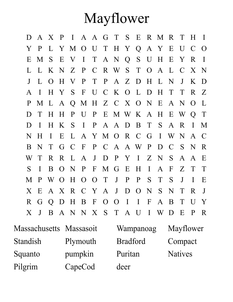 Mayflower Word Search