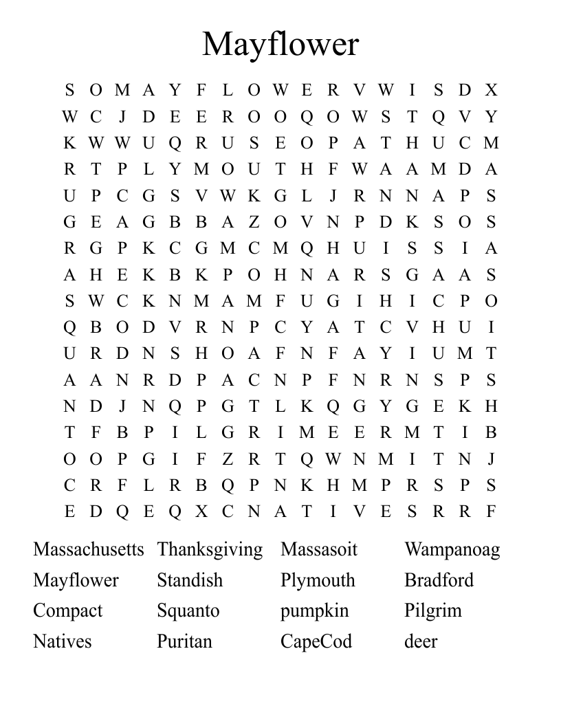 Mayflower Word Search