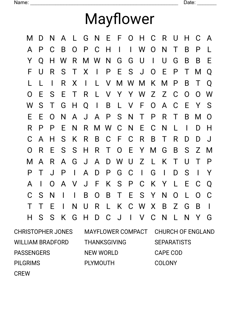 Mayflower Word Search