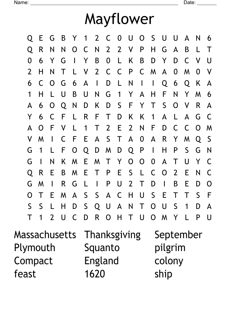 Mayflower Word Search