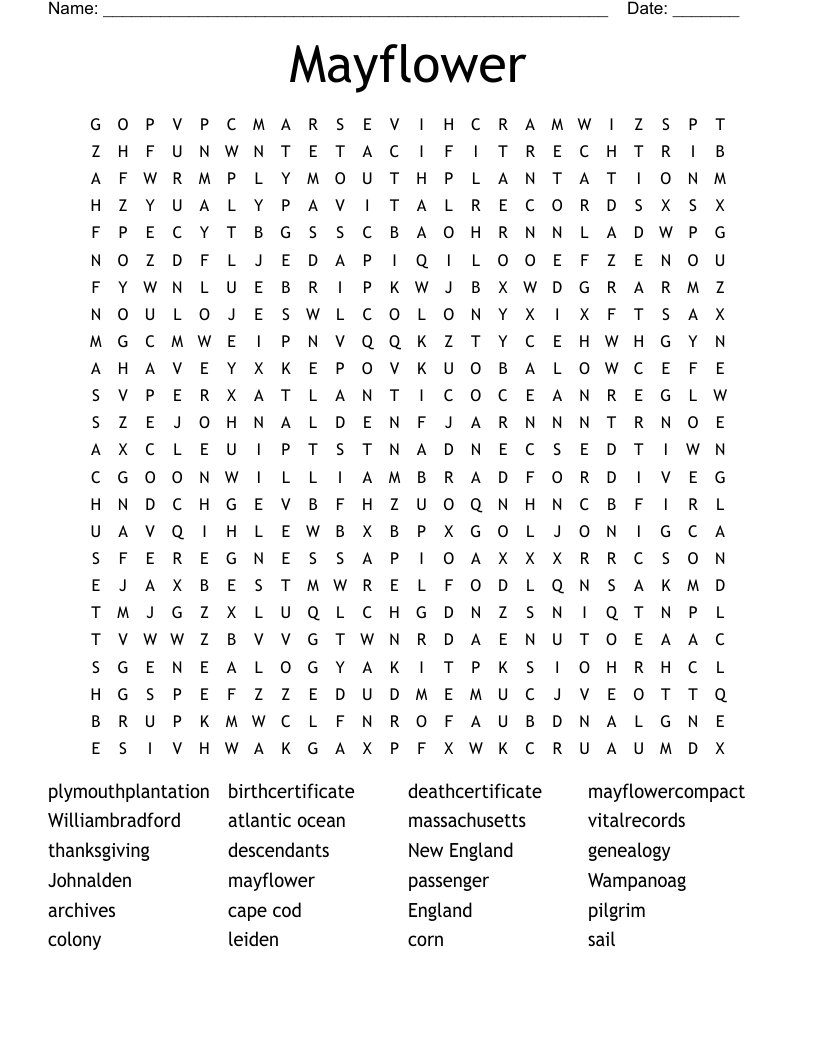 Mayflower Word Search