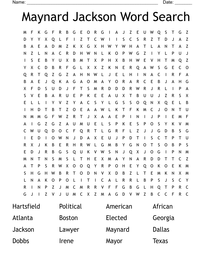Maynard Jackson Word Search