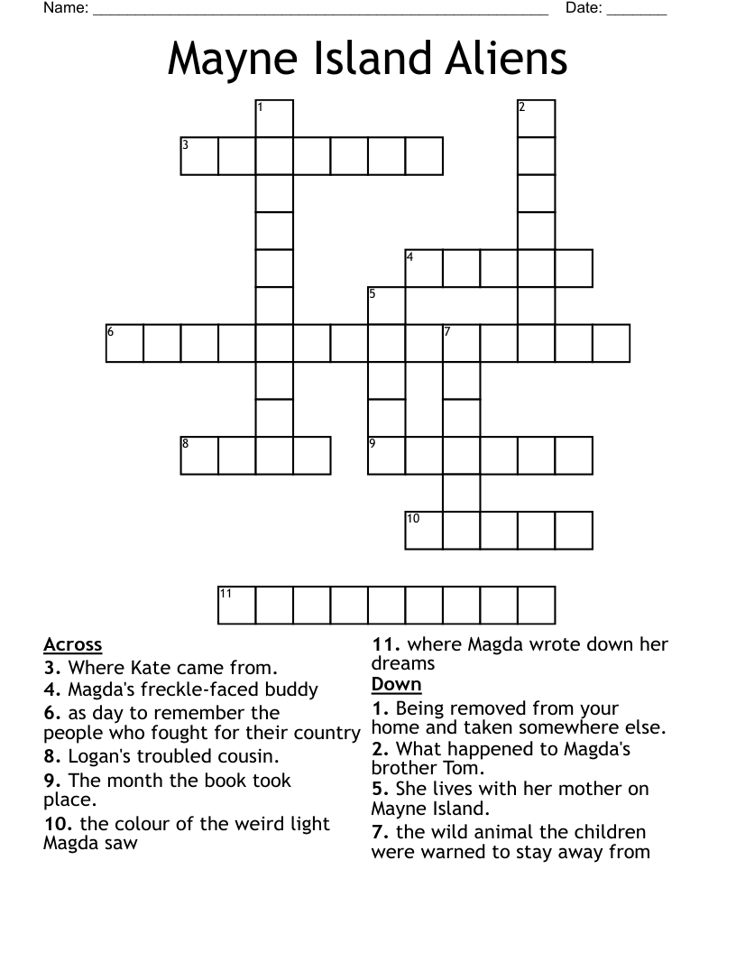 Mayne Island Aliens Crossword