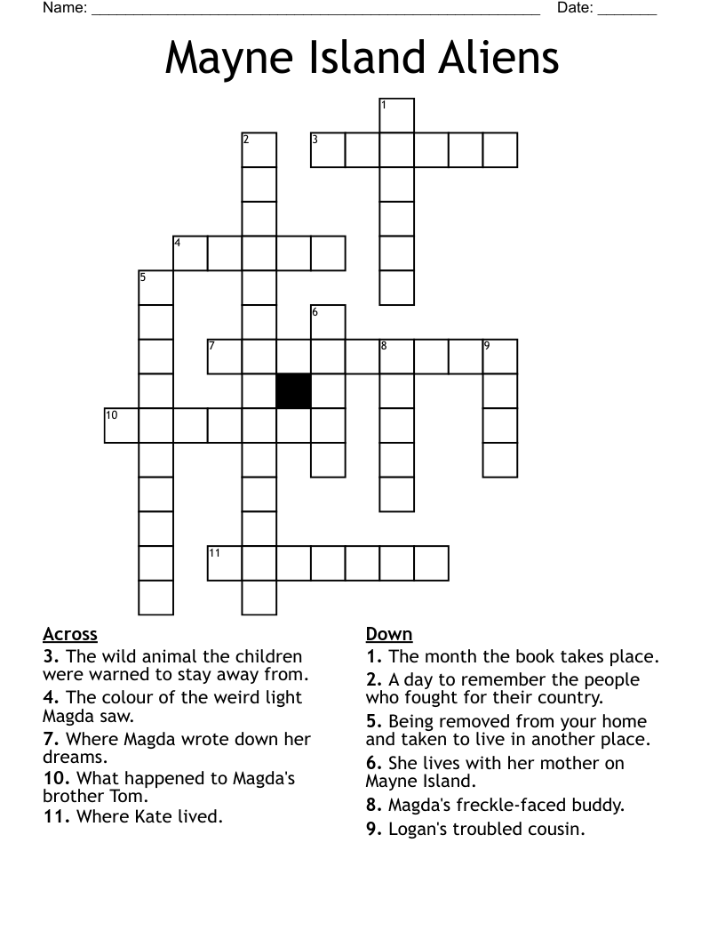 Mayne Island Aliens Crossword