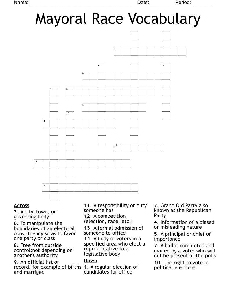 Mayoral Race Vocabulary Crossword