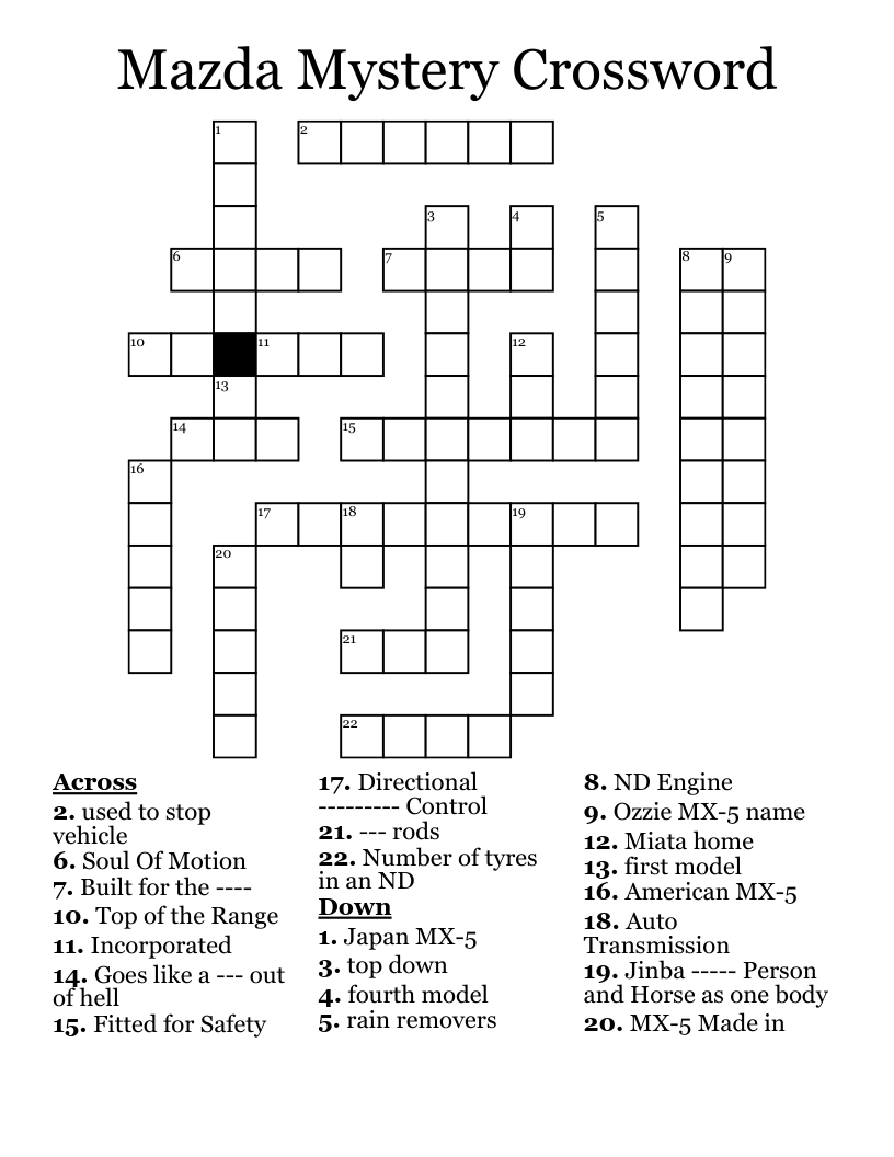 Mazda Mystery Crossword