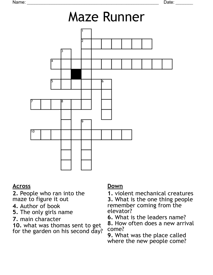 Maze Runner Crossword