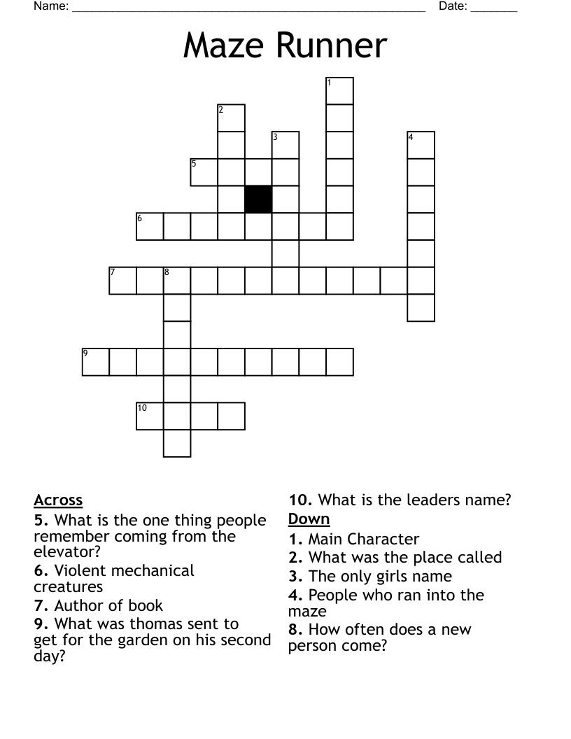 Maze Runner Crossword