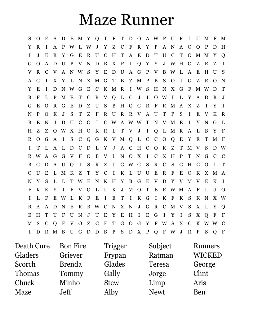 Maze Runner Word Search