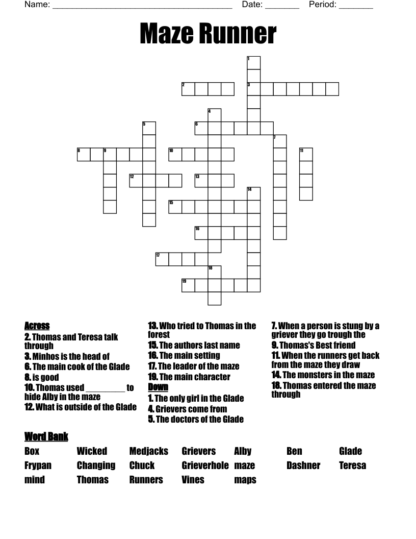 Maze Runner Crossword
