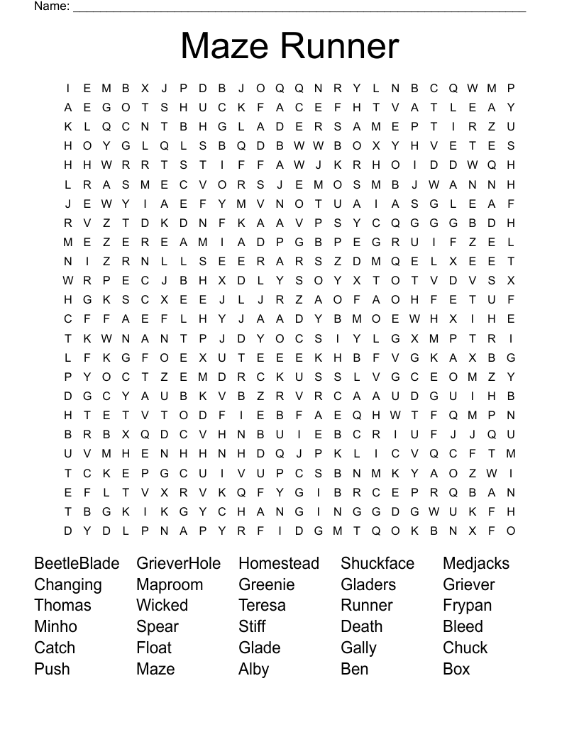 Maze Runner Word Search