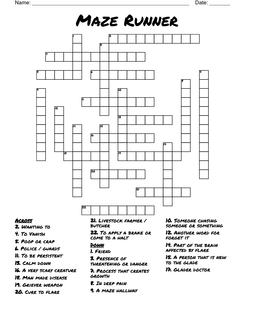 Maze Runner Crossword