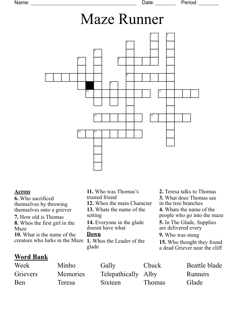Maze Runner Crossword