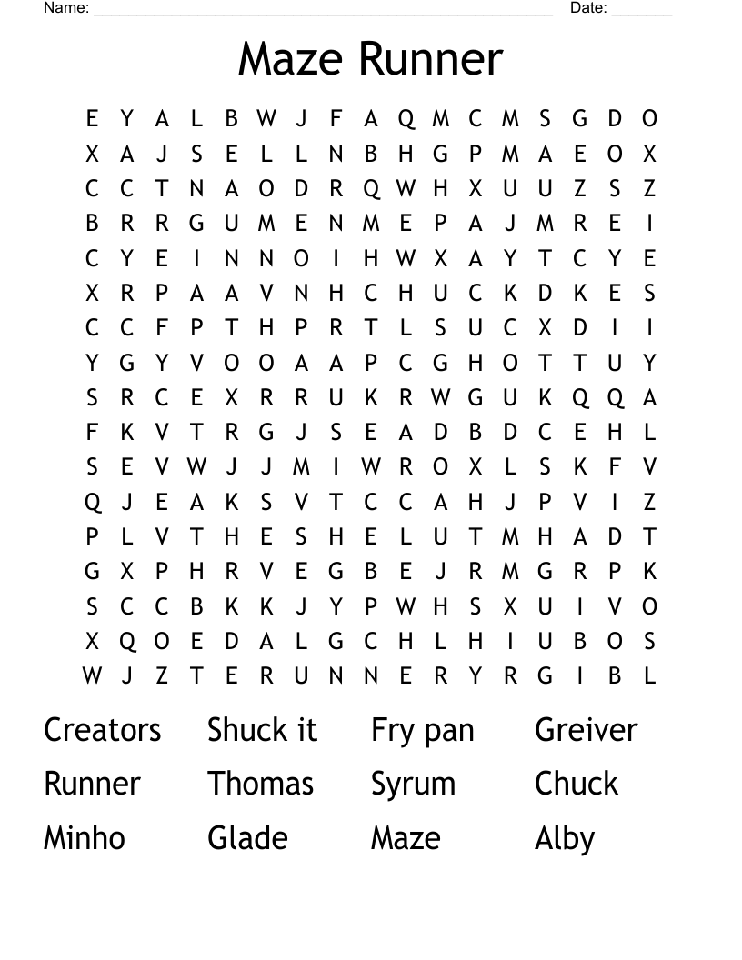 Maze Runner Word Search