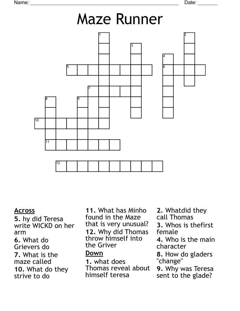 Maze Runner Crossword