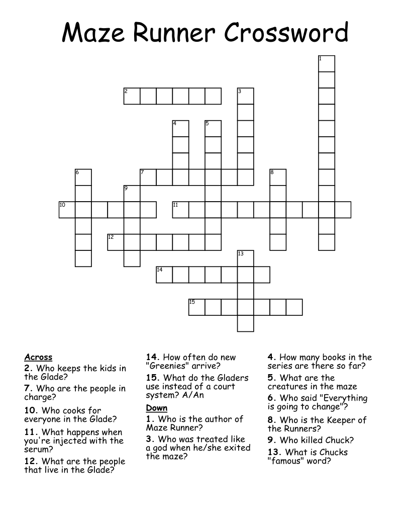 Maze Runner Crossword