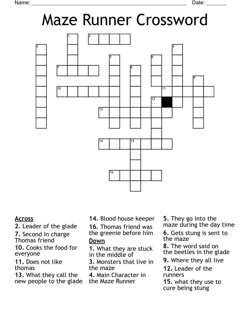 Maze Runner Crossword