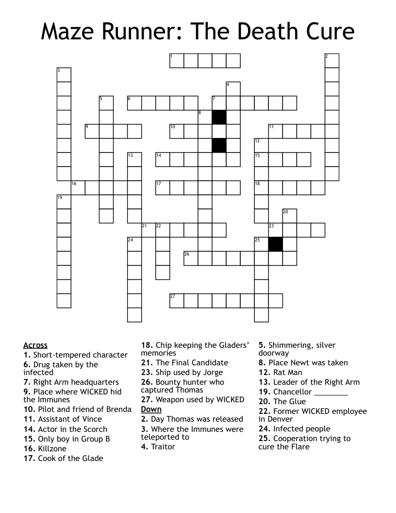 Maze Runner: The Death Cure Crossword