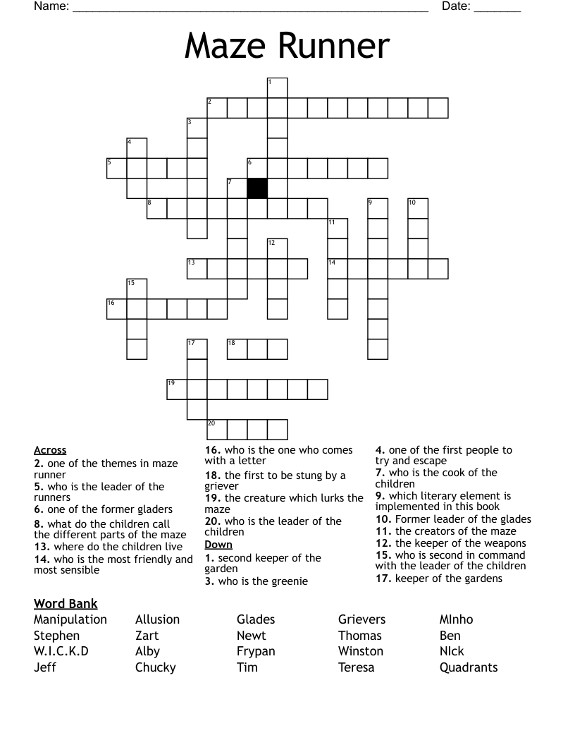 Maze Runner  Crossword