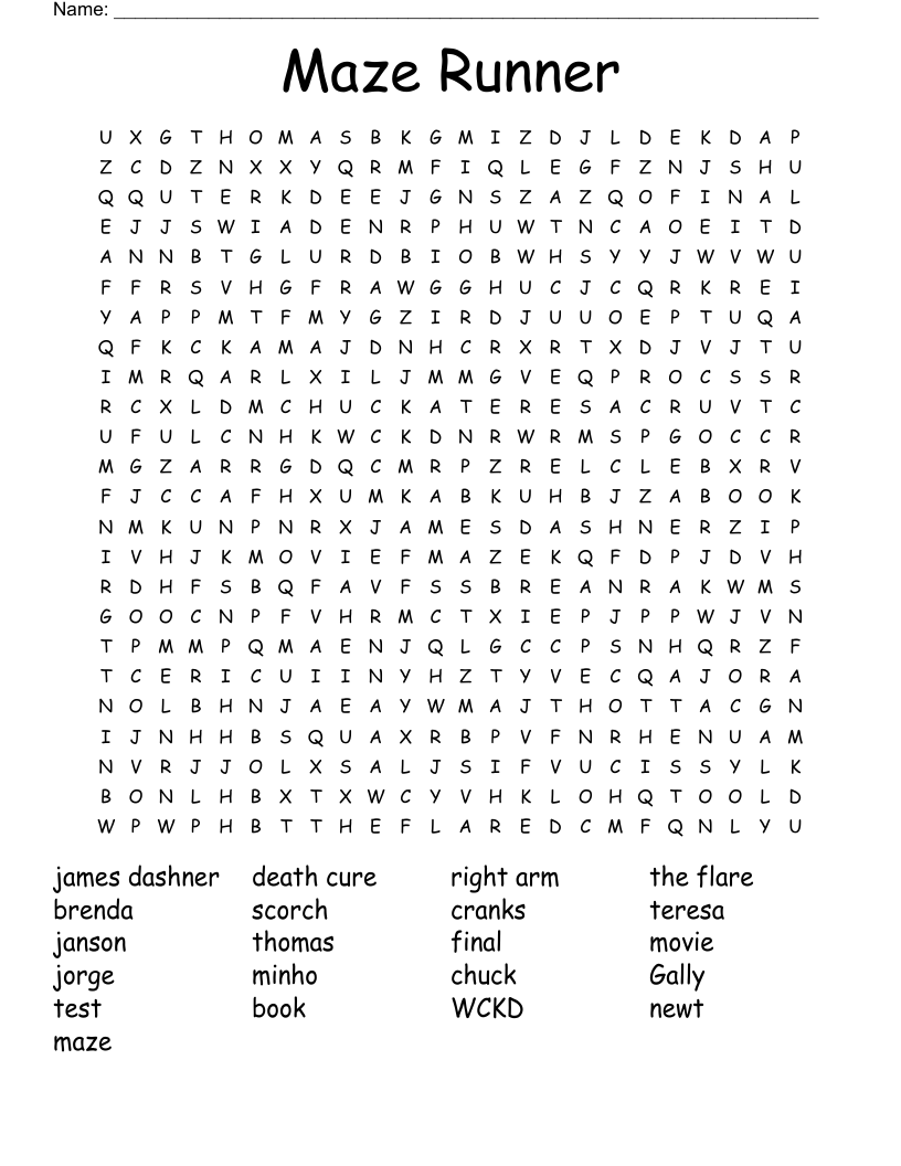 Maze Runner  Word Search